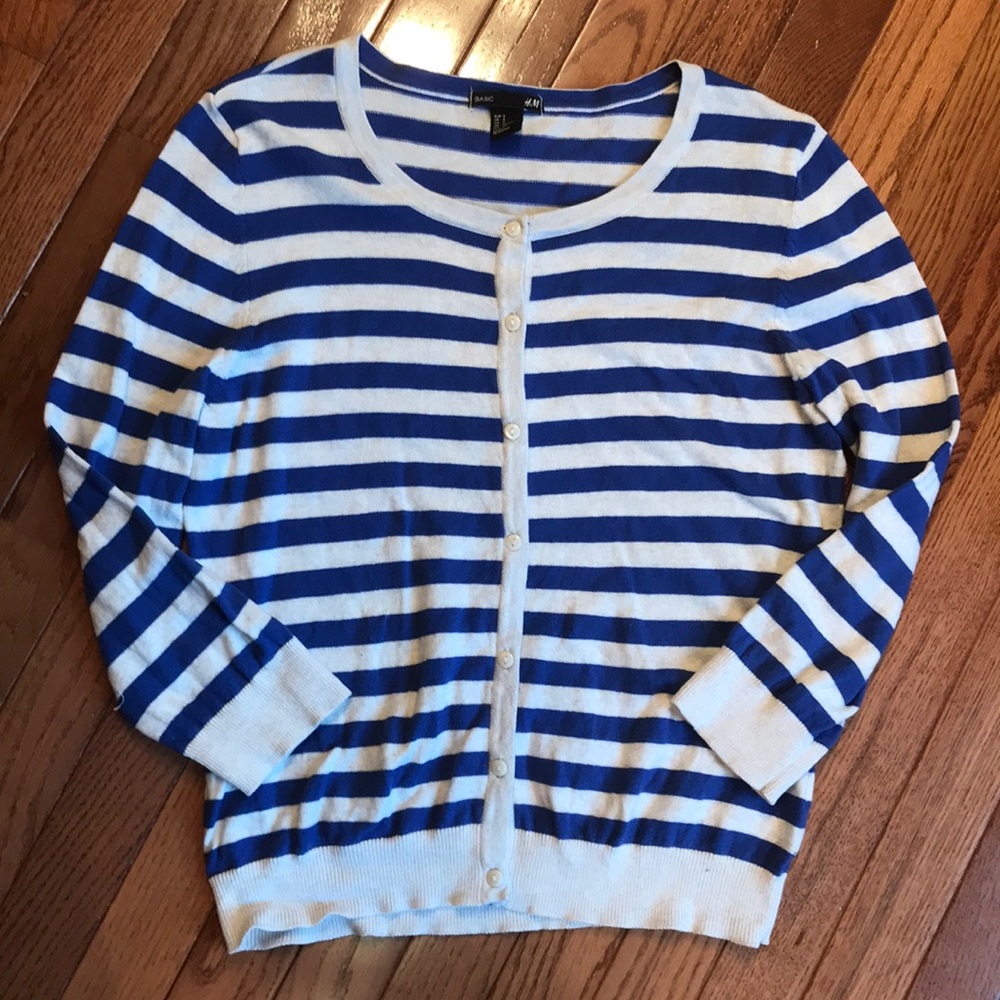 Blue striped button down sweater